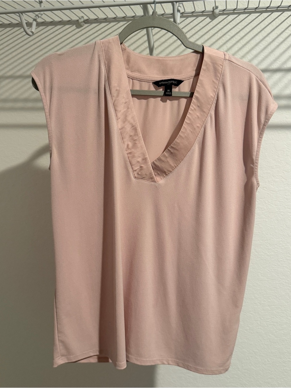 Pink Cap-Sleeve V-Neck Top